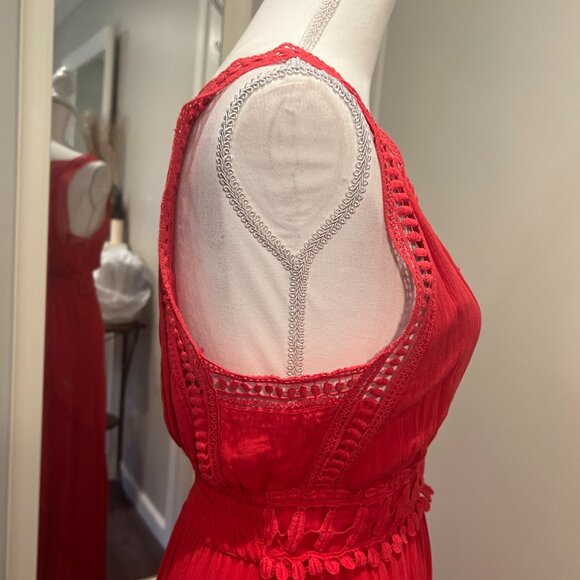 Max Studio Red Lace Trim Sleeveless Maxi Dress, Size Large - Picture 9 of 16